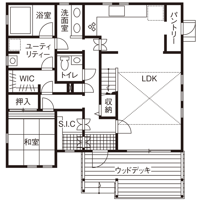 ロビンスジャパン 【2000万円台/45.3坪/カバードポーチ/間取り図公開】ヤシの葉が揺れるアメリカンハウスでゆったりと暮らすの間取り図（4LDK）1階