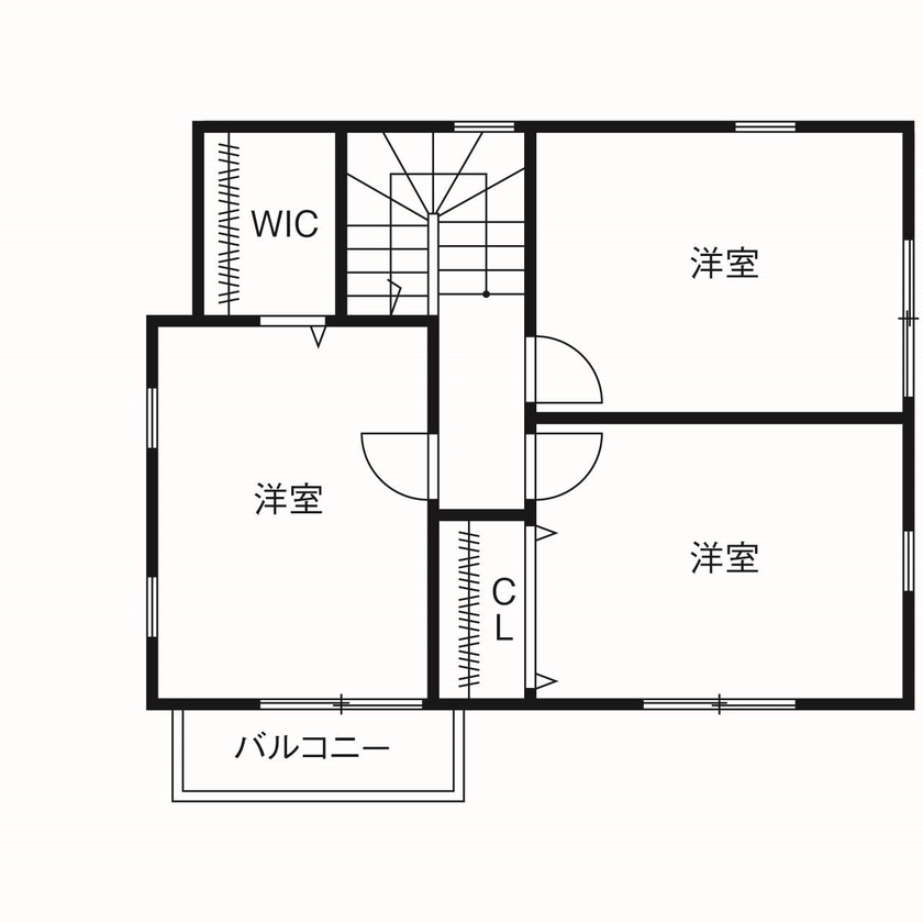 ロビンスジャパン 【1000万円台/23.7坪/アメリカ住宅/間取り図公開】ガレージライフを満喫するアメリカンハウスの間取り図（3LDK）2階