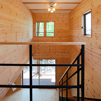 大政建築 【1000万円台/30坪台/4LDK/間取図】見る方向で雰囲気を変える外観。無垢材と緑に囲まれたログハウス風の家の建築実例画像7