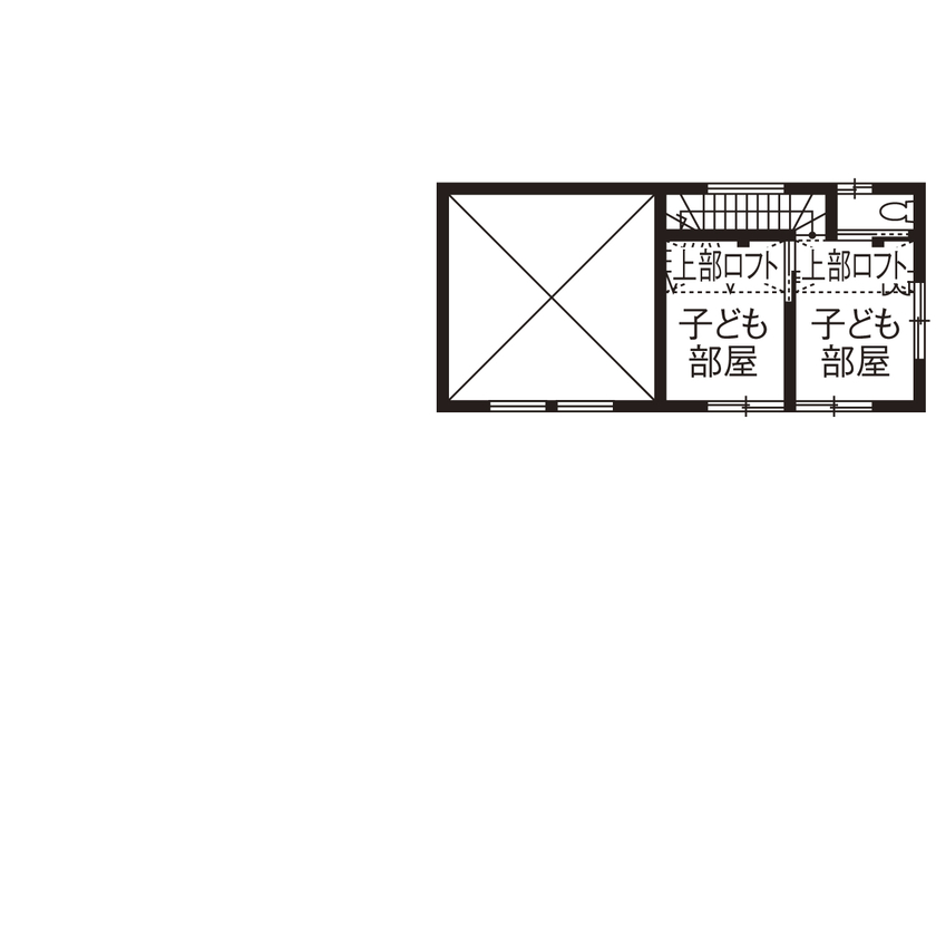大政建築 【岐阜市/中庭/ビルトインガレージ/間取り図】手仕事感のある造作家具も随所に。天然木のモダンスタイルの間取り図（4LDK）２階