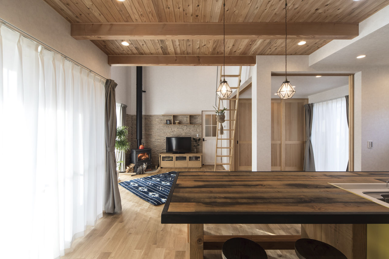 大政建築 【平屋/2000万円台/2LDK/吹き抜け/間取り図】薪ストーブに大きな外部ストレージ、趣味を満喫できる平屋の建築実例画像4