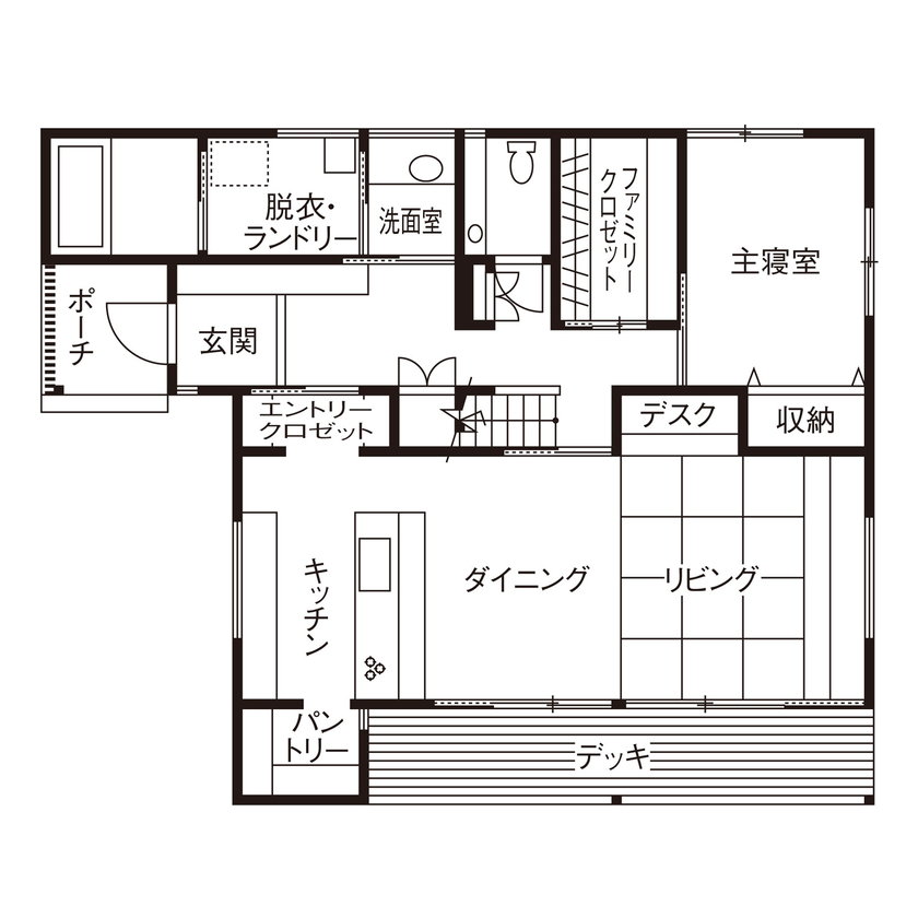大政建築 【岐阜県/3000万円台/和モダン/ガレージ/間取図有】天然素材にこだわった、空気の違いを感じる和モダンな家の間取り図（4LDK）1階