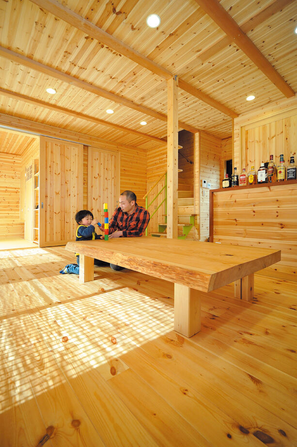 大政建築 【岐阜市/30坪/変形地を活かした間取り】角地×変形地に映えるログハウスのようなコンパクトハウスの建築実例画像2