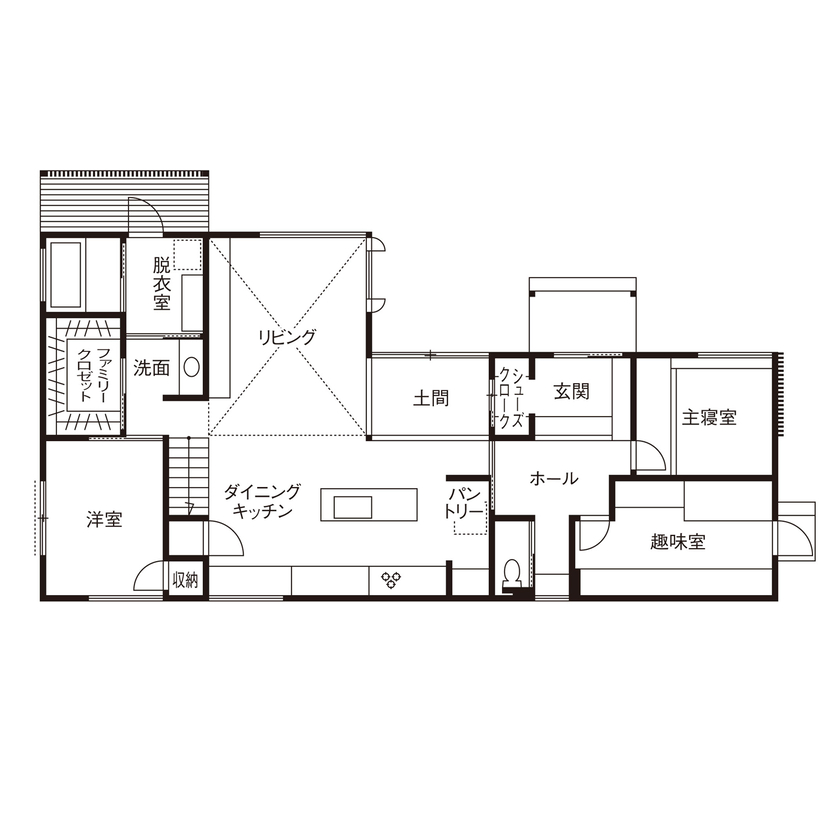 大政建築 【愛知県/2000万円台/平屋/間取図有】景色を切り取った窓と土間が心地よい「和」を感じる平屋の住まいの間取り図（3LDK）1階