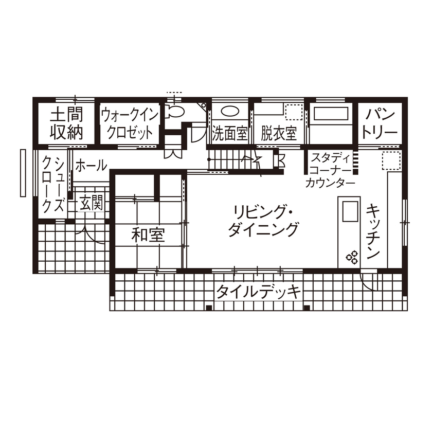 大政建築 【岐阜県/2000万円台/ナチュラルモダン/間取図有】造作家具がなじむ、天然木の濃淡を活かした美しい住空間の間取り図（4LDK）1階