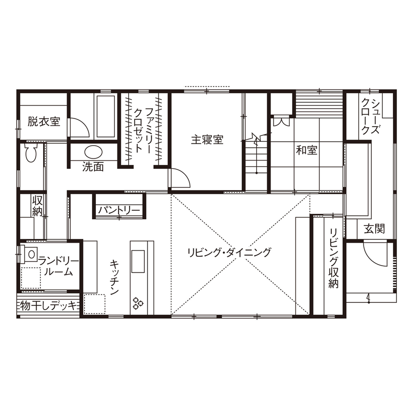 大政建築 【岐阜県/2000万円台/ナチュラル/間取図有】天然木をふんだんに使った、自然の心地よさが広がる住まいの間取り図（4LDK）1階