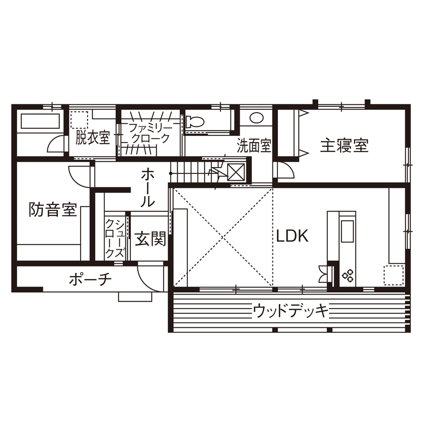大政建築 【岐阜県/2000万円台/ナチュラル/防音室/間取図有】光と風、木の心地よい質感…自然と音楽を楽しむ家の間取り図（3LDK）1階