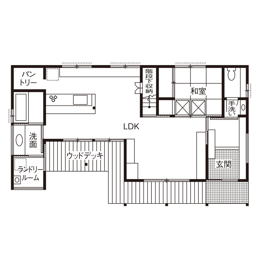 大政建築 【岐阜県/和モダン/造作家具/間取図有】家具や建具も自分たちでデザイン。「木」が引き立つ和モダンな家の間取り図（4LDK）1階