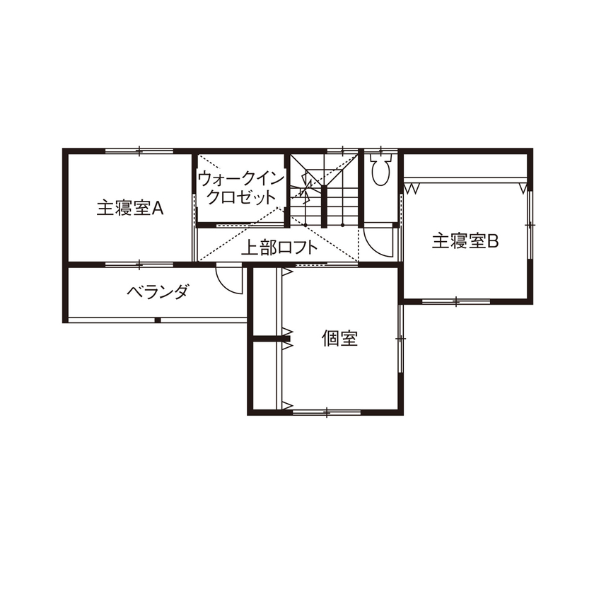 大政建築 【岐阜県/和モダン/造作家具/間取図有】家具や建具も自分たちでデザイン。「木」が引き立つ和モダンな家の間取り図（4LDK）2階