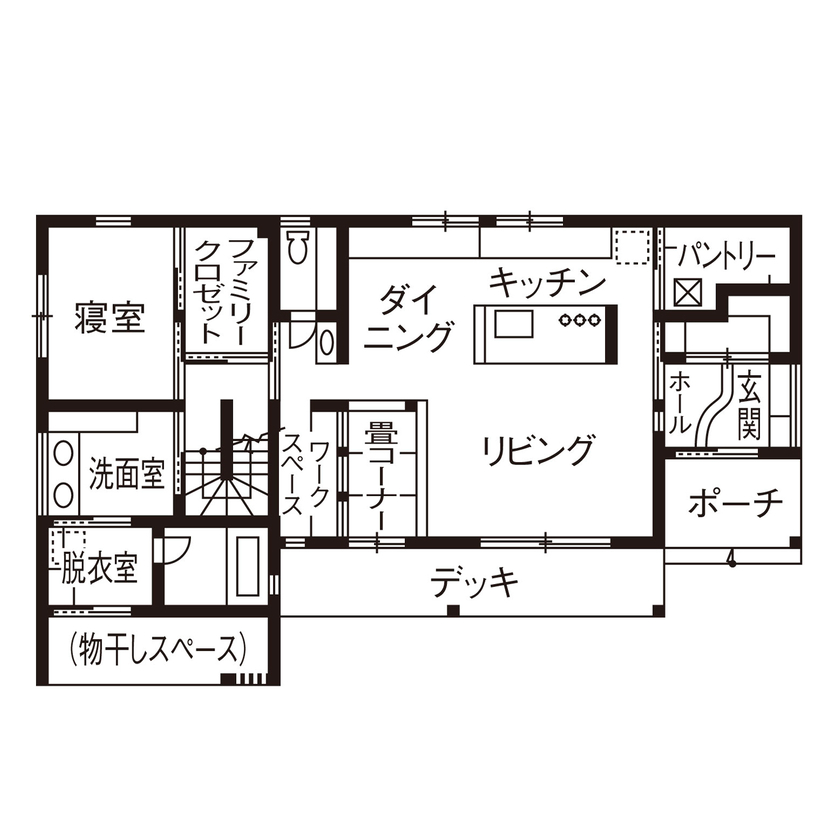 大政建築 【岐阜県/2000万円台/ガレージ/間取図有】勾配天井の開放的なリビングが心地よい、ガレージ一体型の住まいの間取り図（4LDK）1階