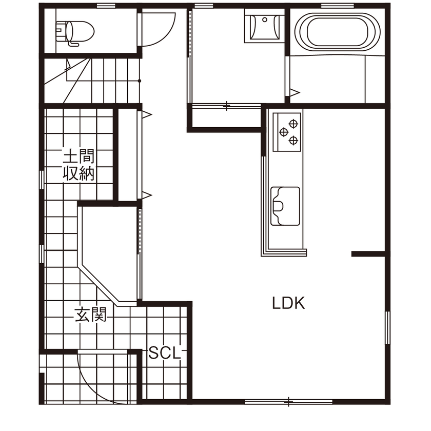 イオンホーム 貝塚市｜2000万円台｜土地30坪｜間取り図あり｜小さく建てて広々と暮らせる、20代子育て夫婦が建てた家の間取り図（2LDK+納戸）1階