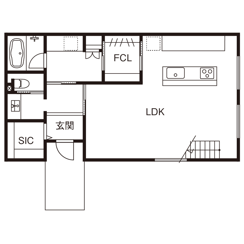 イオンホーム 松原市｜3000万円台｜長期優良住宅｜間取り図｜エアコン1台で十分。OFFにしても心地よさが続く性能のいい家の間取り図（３LDK＋書斎）1階