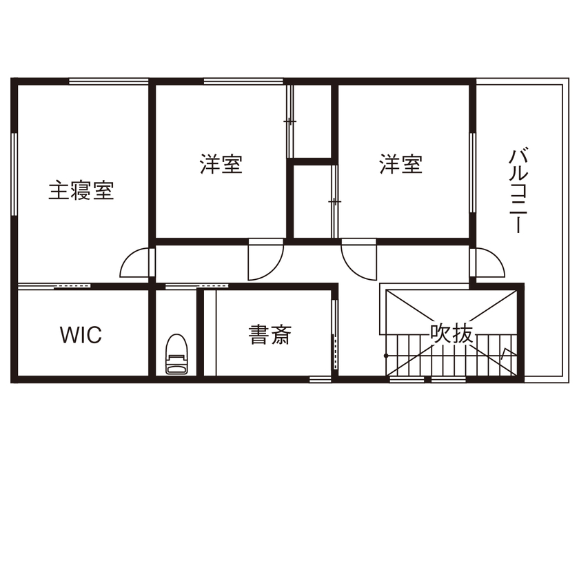 イオンホーム 松原市｜3000万円台｜長期優良住宅｜間取り図｜エアコン1台で十分。OFFにしても心地よさが続く性能のいい家の間取り図（３LDK＋書斎）2階