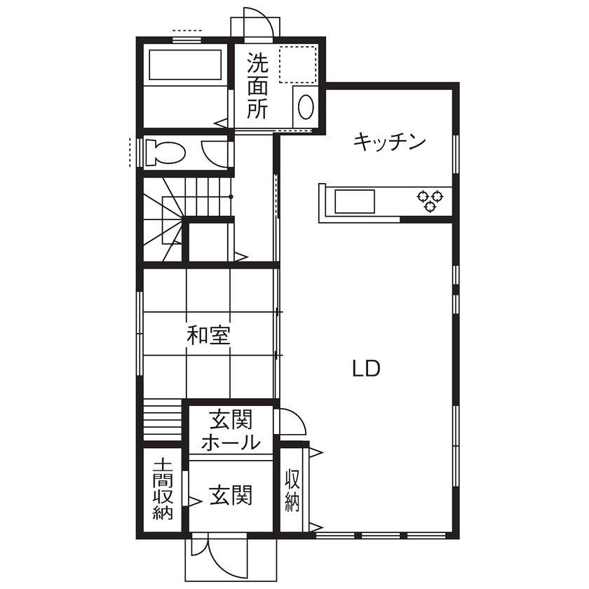 USホーム 【大阪府/1000万円台/30坪台】2000万円以内で叶えたサーフテイストのスタイリッシュハウス【間取り図有】の間取り図（5K以上）1階