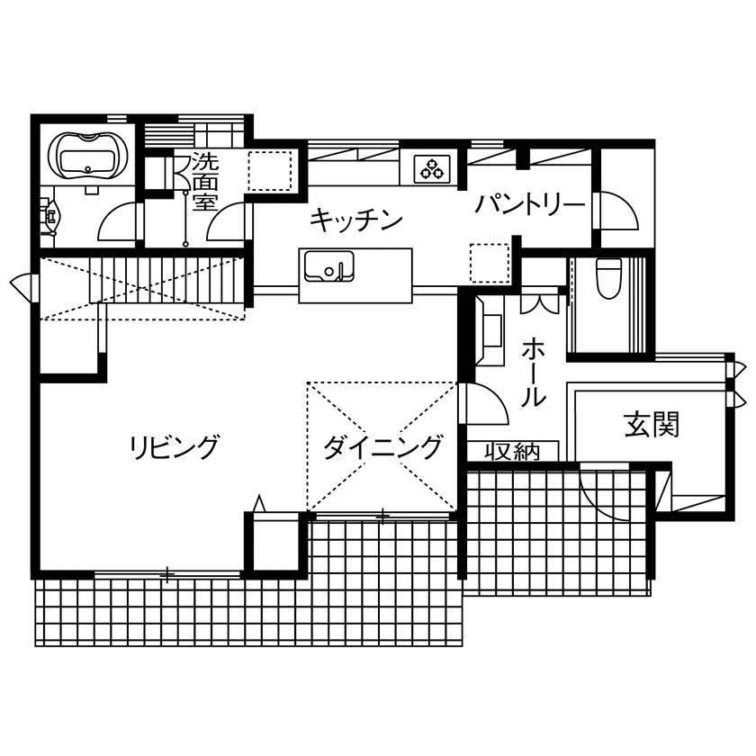 フィアスホーム 【3900万円台／収納充実／動線／間取図】高い断熱性能が全ての要望を解決！友人たちが集うゆとりの快適空間の間取り図（3LDK）1階