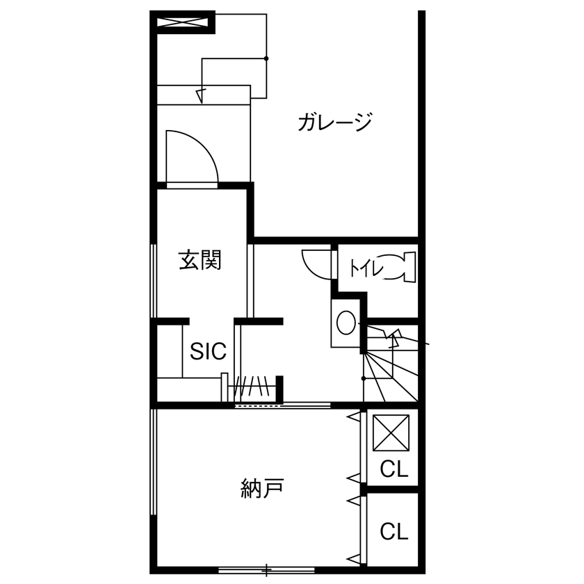 神奈川住空間 【2000万円台/狭小地/ビルトインガレージ】コンパクトな間取りにのびのび暮らす敷地18.2坪に建てた3階建ての間取り図（1LDK＋S）1階