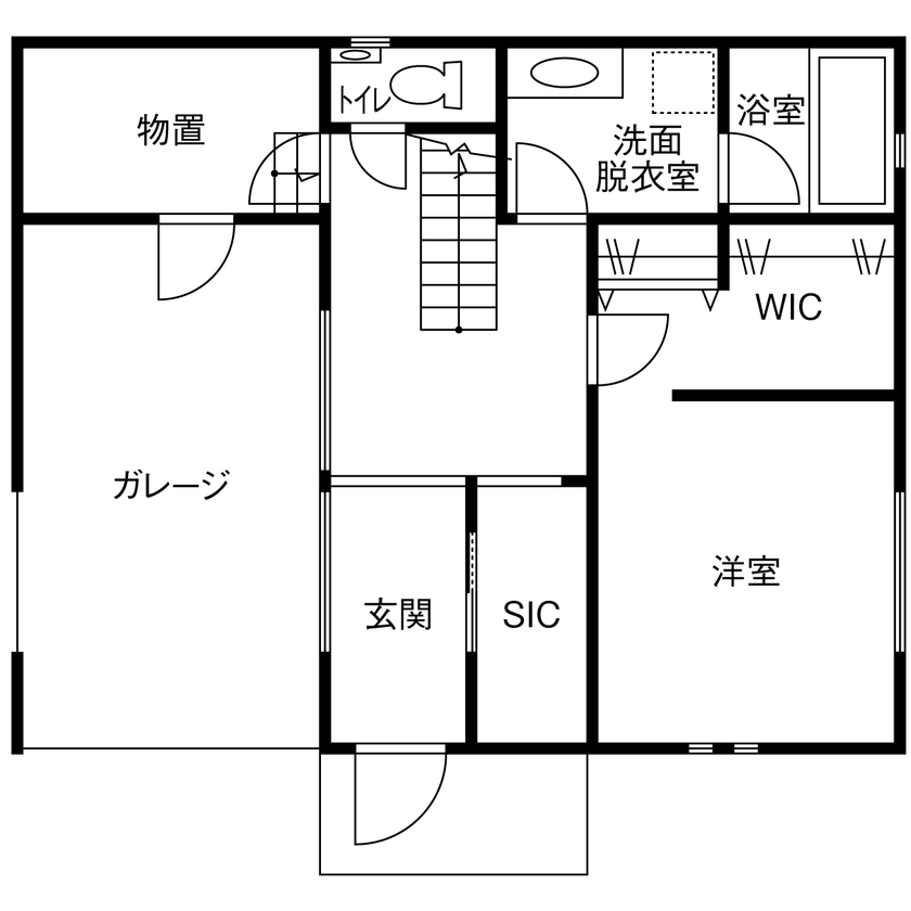 神奈川住空間 【3000万円台/ビルトインガレージ/インナーバルコニー】心地よい陽光と開放感！外に閉じ、内に開く都市の家の間取り図（3LDK）1階
