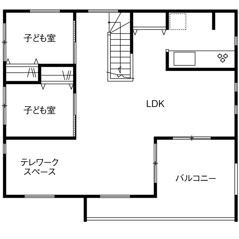 神奈川住空間 【3000万円台/ビルトインガレージ/インナーバルコニー】心地よい陽光と開放感！外に閉じ、内に開く都市の家の間取り図（3LDK）2階