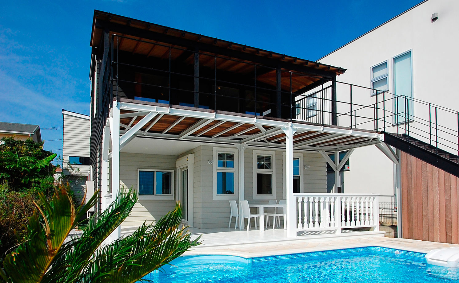 【湘南品質の家】ハートフルホーム 【湘南/鎌倉市/63.6坪/プール/間取り図】海を見渡す絶景の家。高台に建つオーシャンビューリゾートハウスの建築実例画像