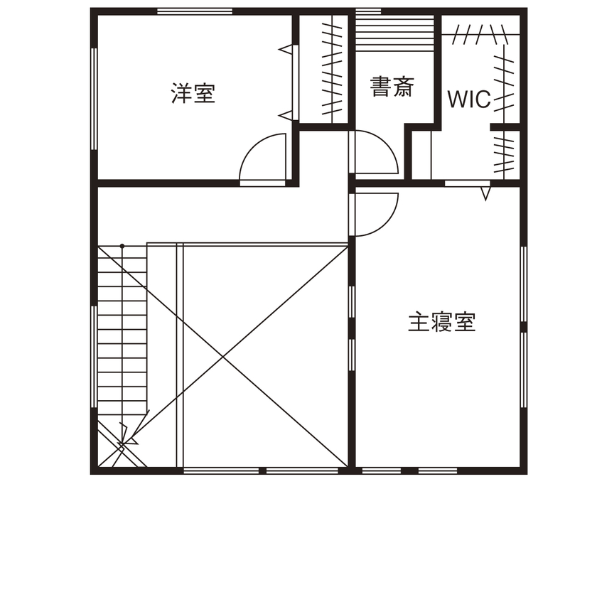 【湘南品質の家】ハートフルホーム 【湘南/2000万円台/平塚市/20坪台/ウッドデッキ/間取り図】湘南暮らしを楽しむリゾートホテルのような家の間取り図（2LDK＋書斎）2階