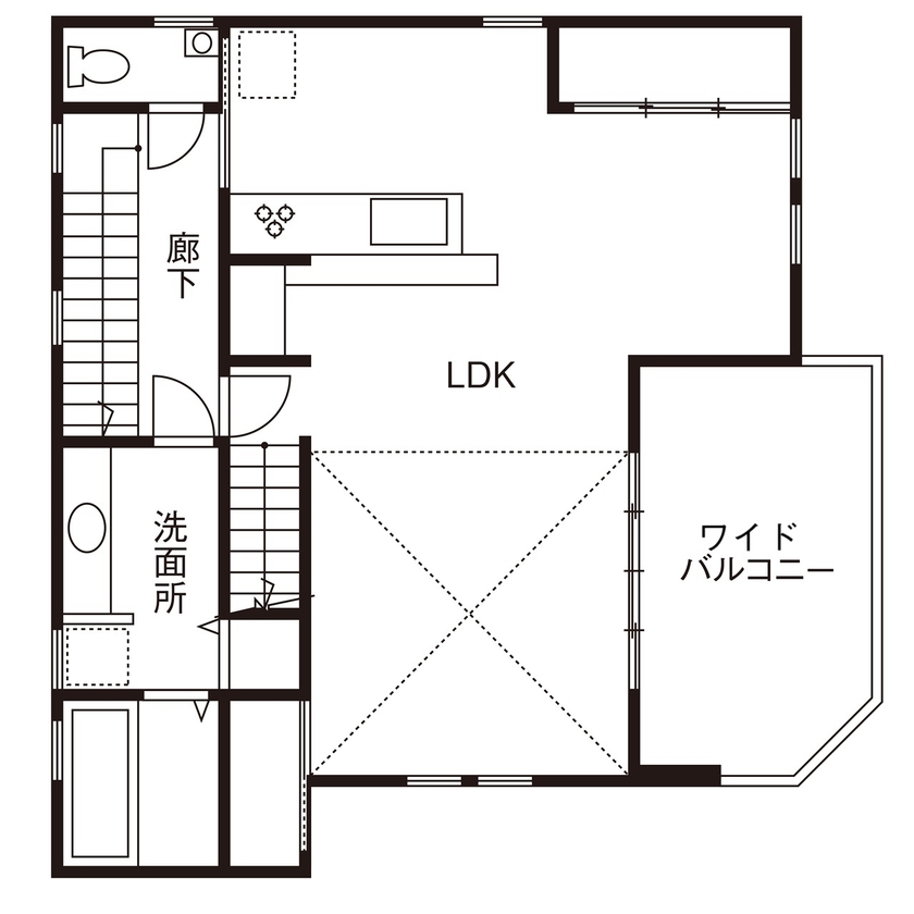 SH-Space（エスエイチスペース） 【5000万円台/46.3坪/ガレージハウス/間取り図】好きなことを全部詰め込んだ、拘り溢れる3階建ての家の間取り図（2LDK）2階