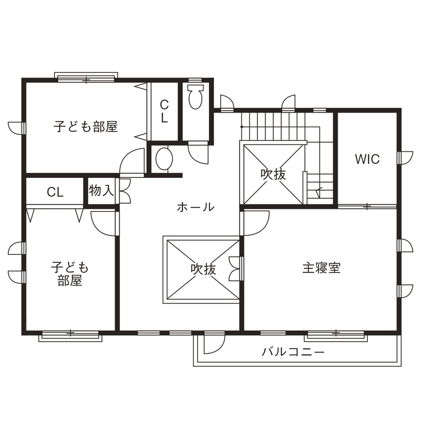 荒井工務店 【2000万円台/間取り図有】匠の大工とつくる邸宅。モダンテイストのクールなデザインと家族のコミュニケーションを育む住まいの間取り図（4LDK）2階
