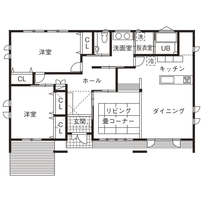 荒井工務店 【2000万円台/間取り図有】ナチュラルデザインで心地よい平屋の間取り図（2LDK）1階