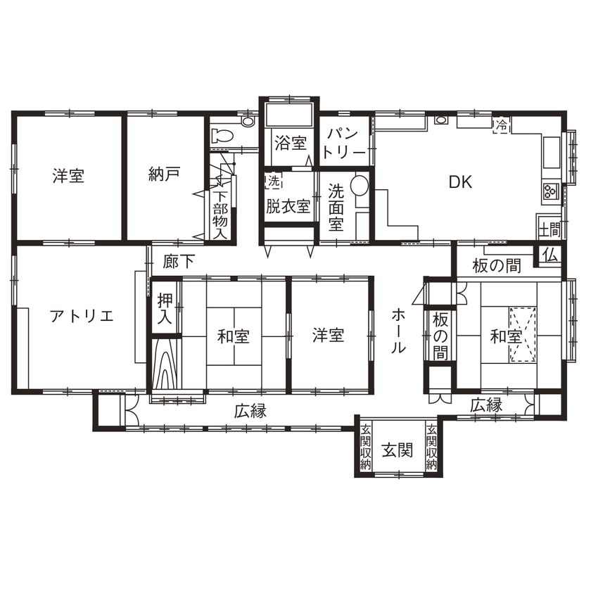 荒井工務店 【4000万円～/間取り図有】平屋　木のぬくもりが感じられる家の間取り図（4DK）1階
