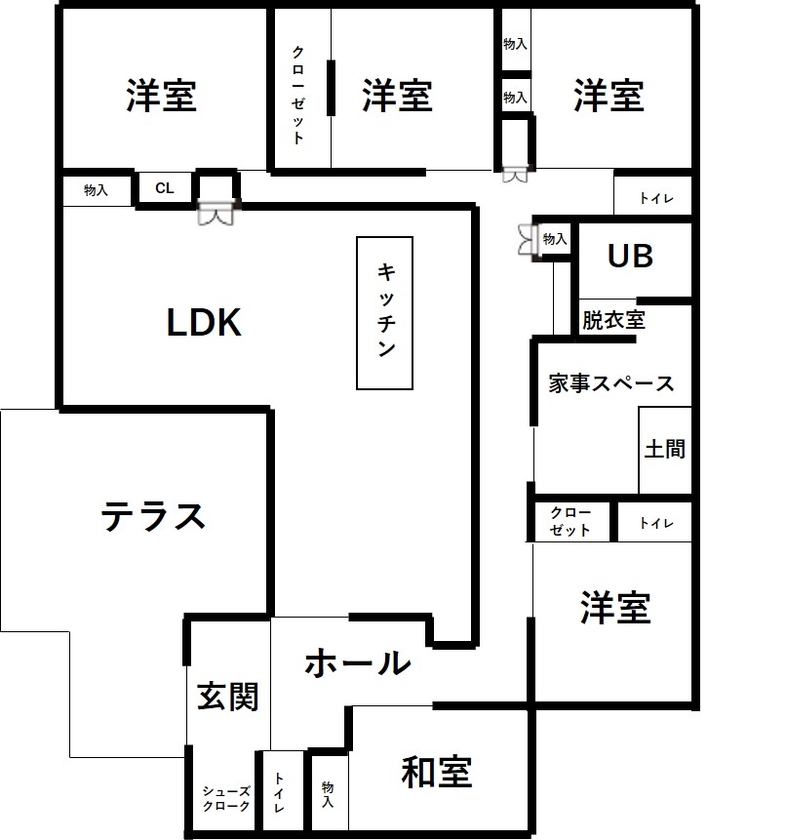 荒井工務店 【4000万円～/間取り図有】大工と施主、二人三脚で作るこだわりのつまった平屋の間取り図（5K以上）1階