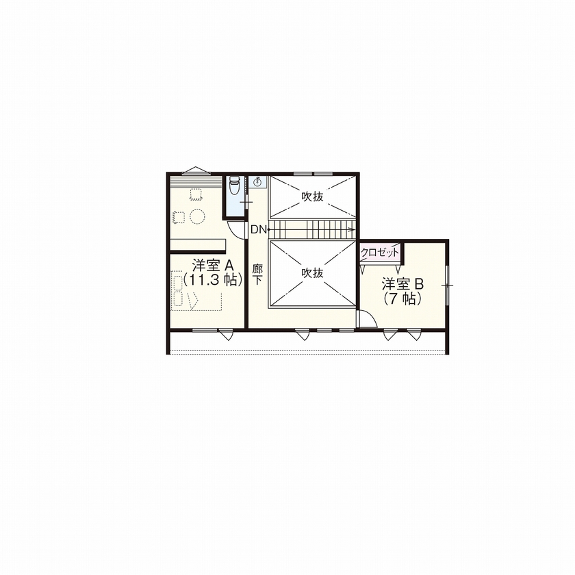 荒井工務店 【4000万円～・間取図有】ガレージ×スキップフロア。趣味を楽しむモダンテイストの洗練された邸宅の間取り図（3LDK）2階