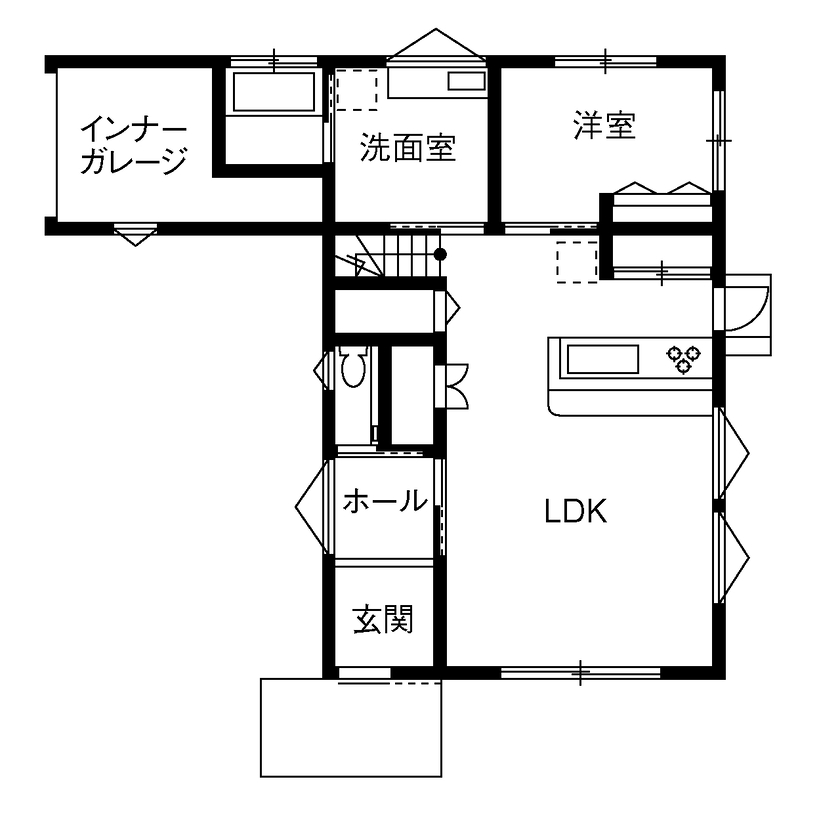 can wood 【1000万円台／インナーガレージ】理想の暮らしを予算内で実現したインナーガレージのある家の間取り図（3LDK）1階
