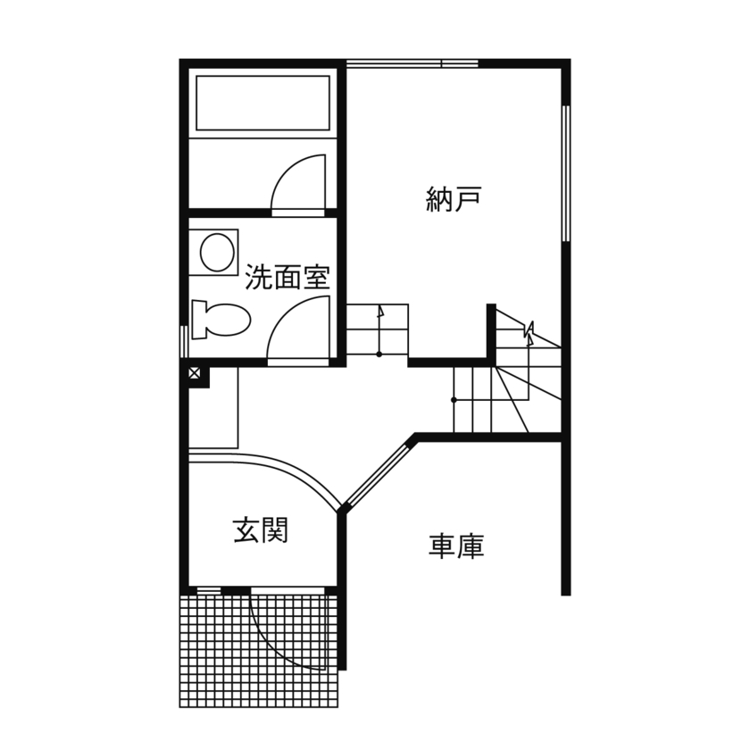トーヨー冨士工 【17.7坪/狭小地/3階建て/間取り図あり】17坪の敷地で叶える吹き抜けが心地よさを誘う家。の間取り図（1SLDK＋WIC）1階