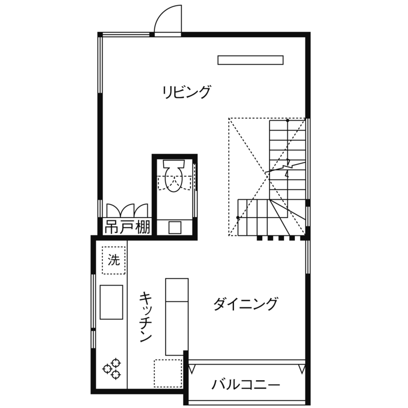 トーヨー冨士工 【17.7坪/狭小地/3階建て/間取り図あり】17坪の敷地で叶える吹き抜けが心地よさを誘う家。の間取り図（1SLDK＋WIC）2階