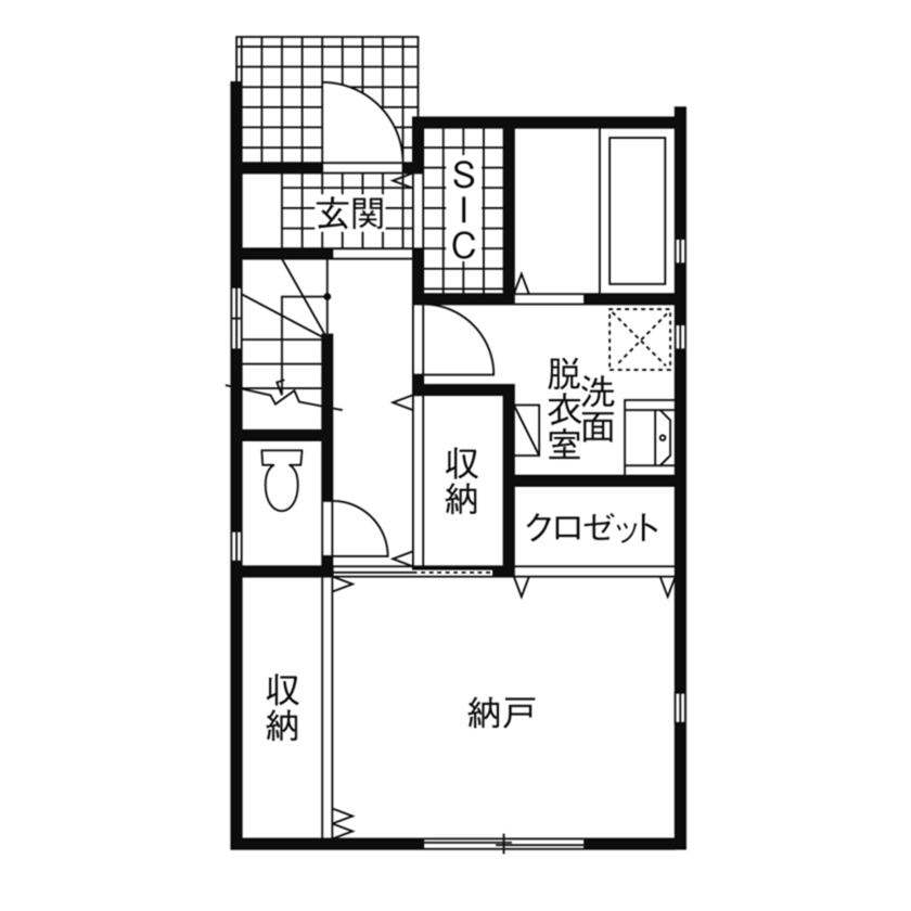 トーヨー冨士工 【1000万円台/23.8坪/狭小地/3階建て】狭小地を活かした落ち着きのある3階建ての家の間取り図（2SLDK＋SIC＋ロフト）1階