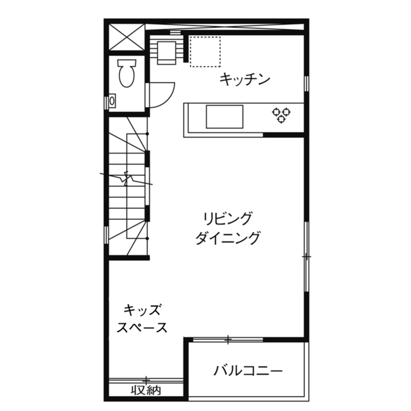トーヨー冨士工 【1000万円台/23.8坪/狭小地/3階建て】狭小地を活かした落ち着きのある3階建ての家の間取り図（2SLDK＋SIC＋ロフト）2階