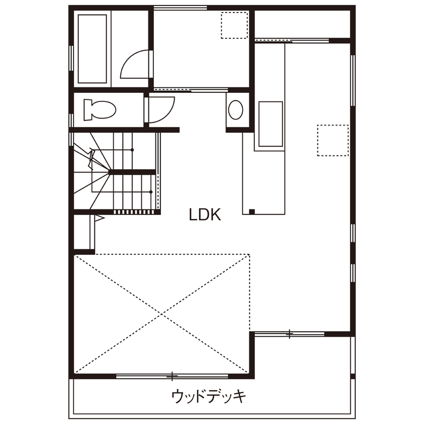 トーヨー冨士工 【2000万円台/30.5坪/3階建て/吹き抜け/間取り図あり】 梁と照明で彩る空間。おしゃれで飽きのこない家の間取り図（3LDK）2階