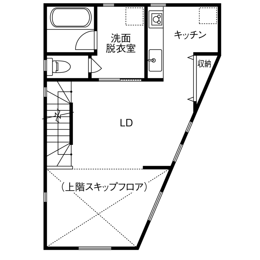 トーヨー冨士工 【2000万円台/18坪/狭小地/二世帯/間取り図有】将来の住まいを見据えた完全分離型の二世帯住宅の間取り図（1LDK+1LDK+納戸）2階