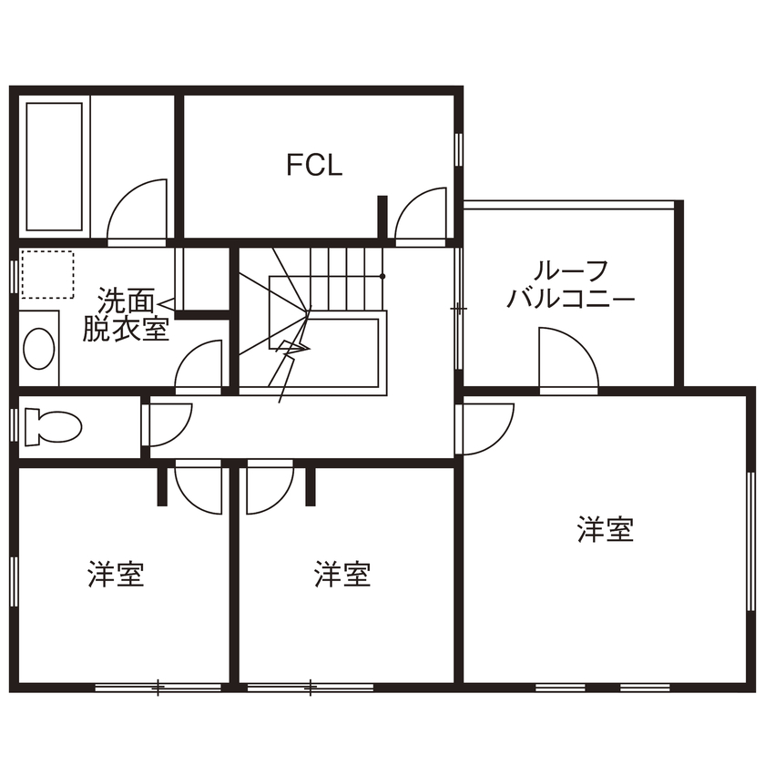 トーヨー冨士工 【2階建/ルーフバルコニー/ビルドインガレージ/間取り図あり】ゆとりある空間を活かした帰ってきたくなる家の間取り図（3LDK）2階