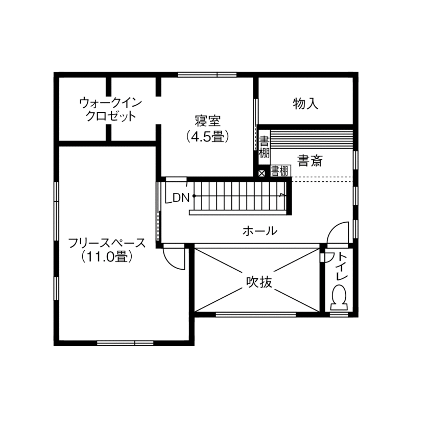 アイザワホーム 【札幌市×2LDK間取り図】吹抜とスケルトン階段がつくりだす圧巻のスケール感。意匠性の高いデザインに魅了の間取り図（2LDK+フリースペース）2階