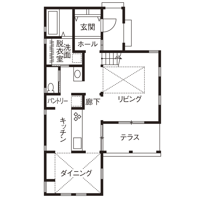 建匠 【2000万円台／吹き抜け／間取り図有】南欧風に可愛らしくデザイン。おうち時間を愉しむ住空間の間取り図（2LDK）1階
