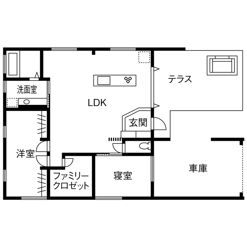 建匠 【2000万円台／平屋／間取り図有】ラグジュアリーテラスとビルトインガレージも。洗練された大人の住まいの間取り図（2LDK）1階