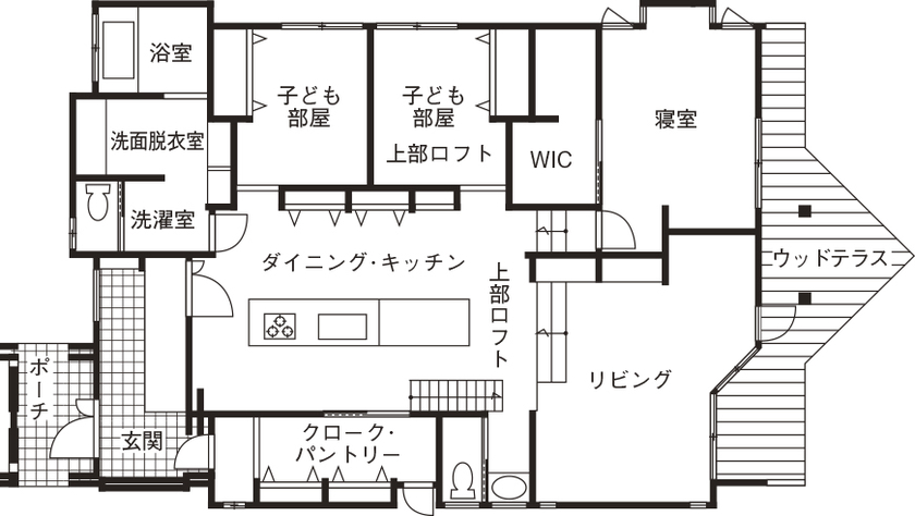 GREEN STYLE（グリーンスタイル） 平屋の家づくり。薪ストーブと無垢フローリングの相性が素敵なお家の間取り図（3LDK）1階
