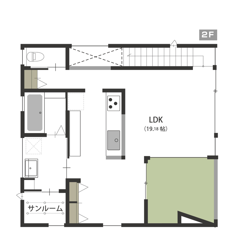 GREEN STYLE（グリーンスタイル） 2階リビング｜鳥屋野潟と、空と、白鳥の飛来を、のぞむ家の間取り図（3LDK）2階