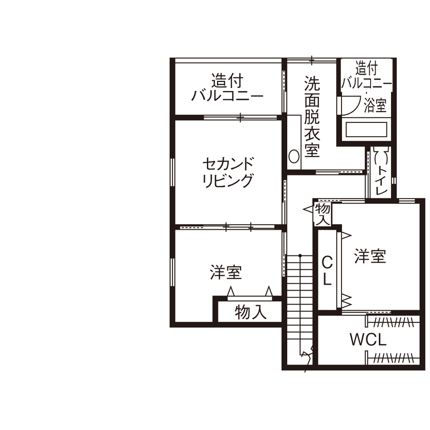 １００年住宅のゼロホーム 2000万円台・大津市｜３つの白い箱を組み合わせた美しい外観。２つの玄関で快適な帰宅動線を実現｜間取り有の間取り図（4LDK）2階