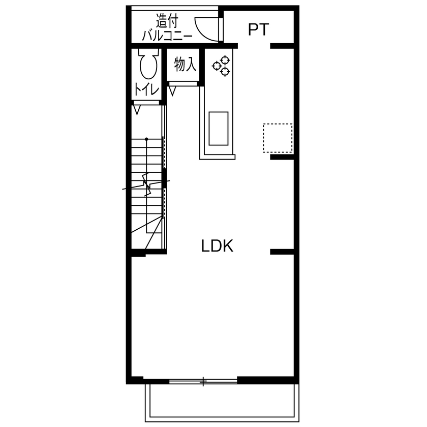 １００年住宅のゼロホーム 2000万円台・京都市｜間口4m・敷地16.3坪でたっぷり収納と家事ラク動線を叶えた家｜間取り有の間取り図（3LDK）2階