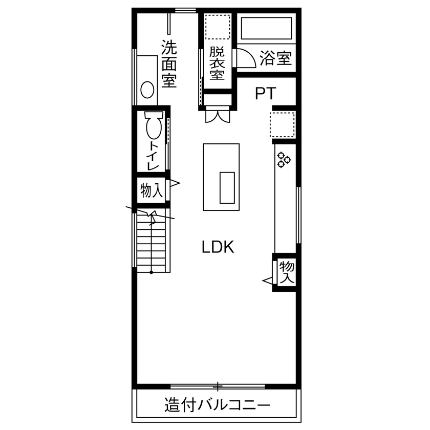 １００年住宅のゼロホーム 2000万円台・尼崎市｜こだわりの2列型キッチン。動線も収納も使いやすさを追求｜間取り有の間取り図（2LDK）2階