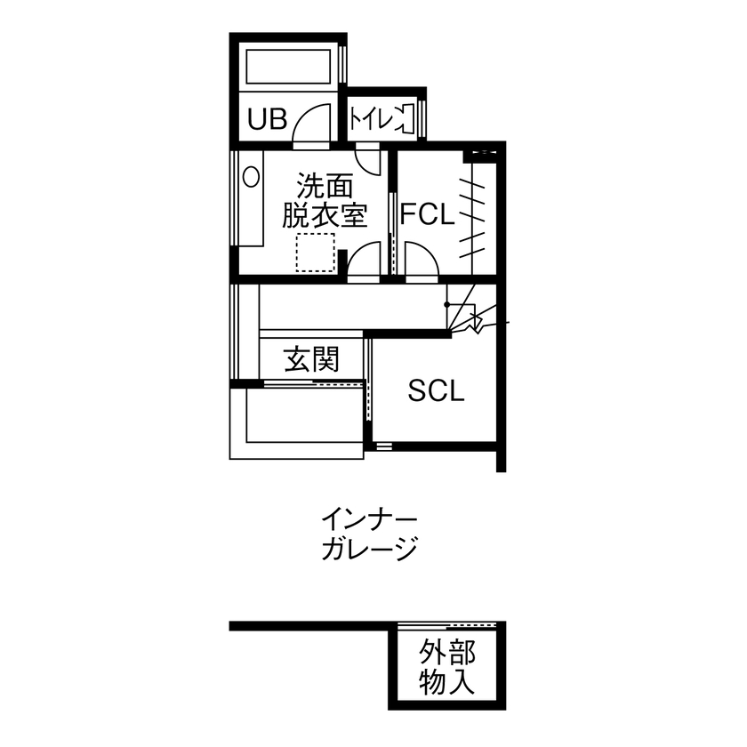 １００年住宅のゼロホーム 2000万円台・京都市｜18.9坪の狭小＆変形三角地に建てたHEAT20 G1グレードの住宅｜間取り有の間取り図（2LDK）1階