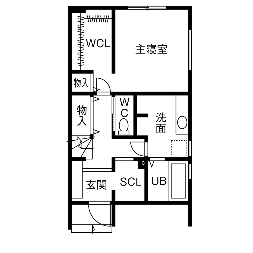 １００年住宅のゼロホーム 2000万円台・京都市｜24.9坪の細長敷地に吹抜けの開放感が広がる2階リビングの家｜間取り有の間取り図（3LDK）1階