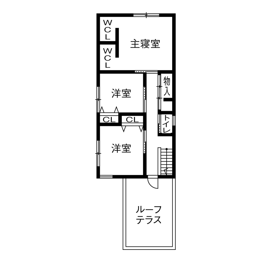 １００年住宅のゼロホーム 2000万円台・京都市｜壁に囲われたルーフテラスで家族や愛犬とアウトドア気分を味わえる家｜間取り有の間取り図（3LDK）2階