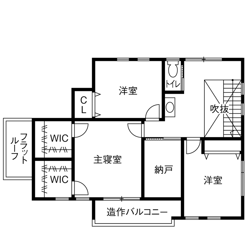 １００年住宅のゼロホーム 2000万円台・宝塚市｜木に包まれた空間にアイアンの稲妻階段が映える。素材にこだわって建てた家｜間取り有の間取り図（3LDK）2階